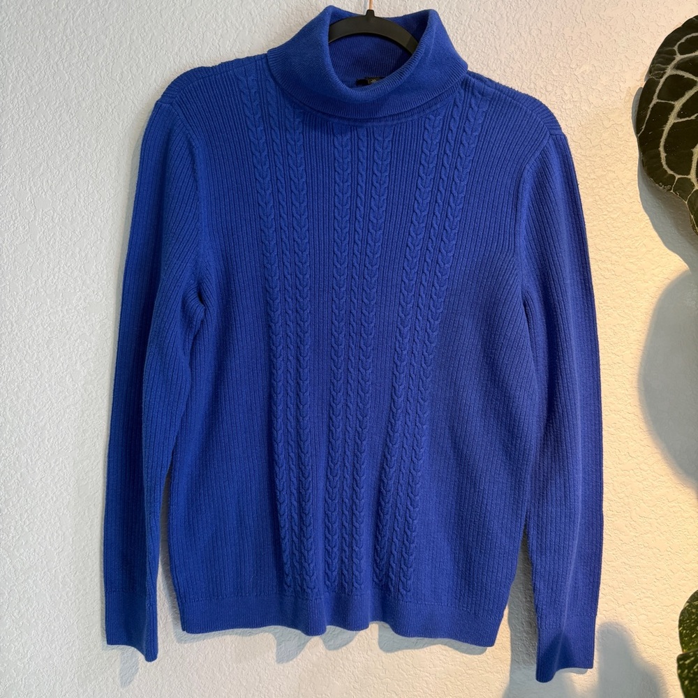 Cobalt Blue Turtleneck Sweater Front Detailing